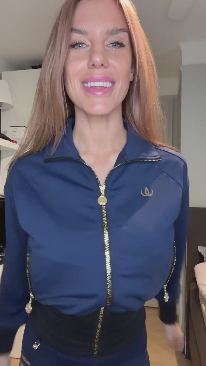 Wallderinska Sport Couture, Iconic Træningsjakke Navy og Edge Stripe Træningstights Navy